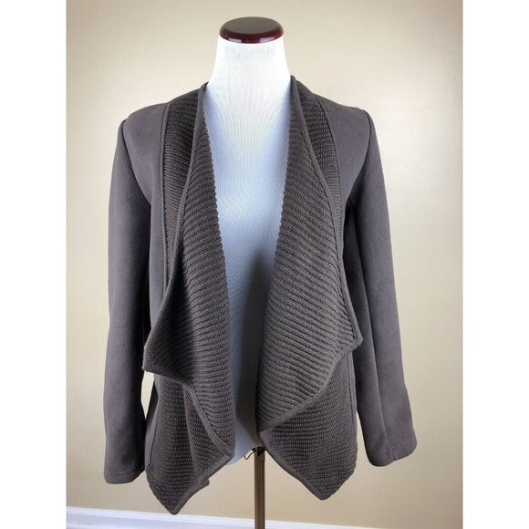 Susan Bristol Brown Open Cardigan Size Medium Fleece and Knit Cozy Layer NWT - Picture 1 of 7